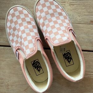 Vans Kids Pink and White Checkered Slip-On Sneakers